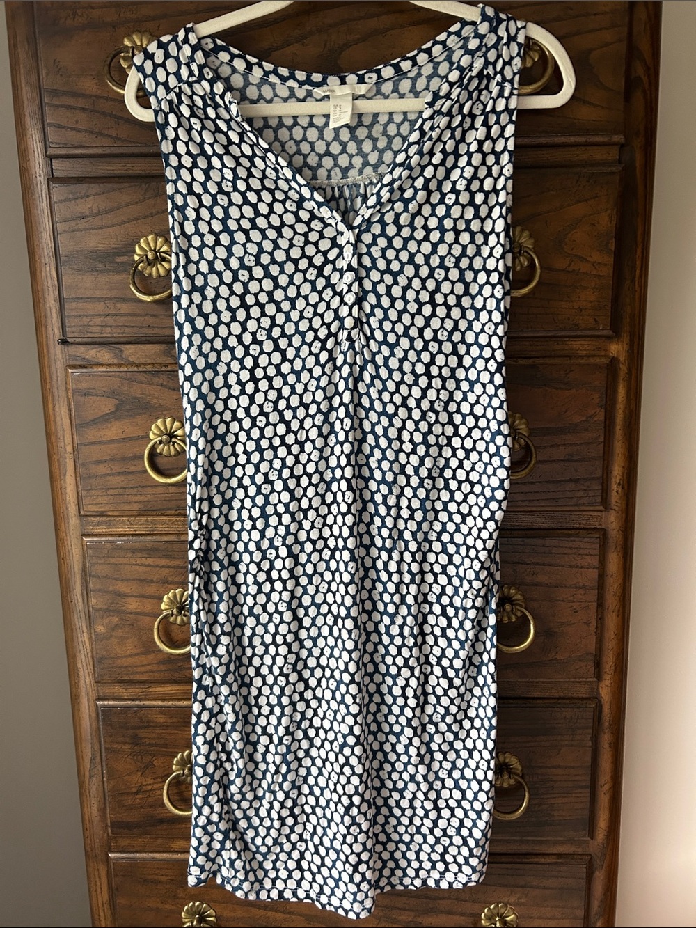 Maternity H&M Mama Navy and White Polka Dot Sleeveless Dress, Size M
